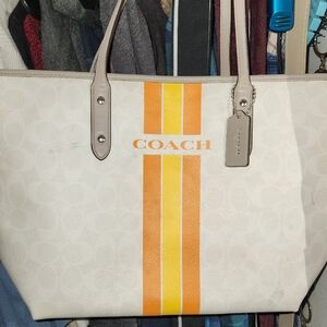 Coach Cream and Yellow Stripe Tote